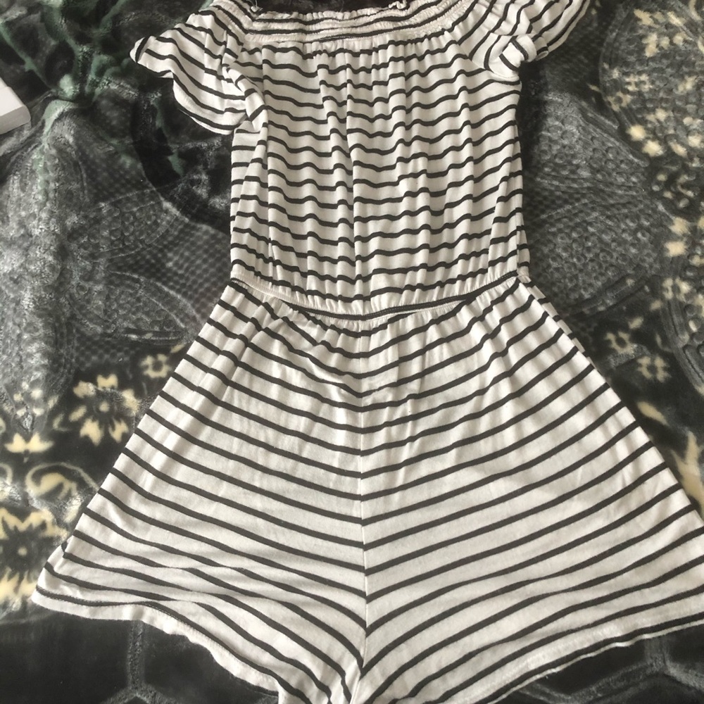 Black and white striped romper